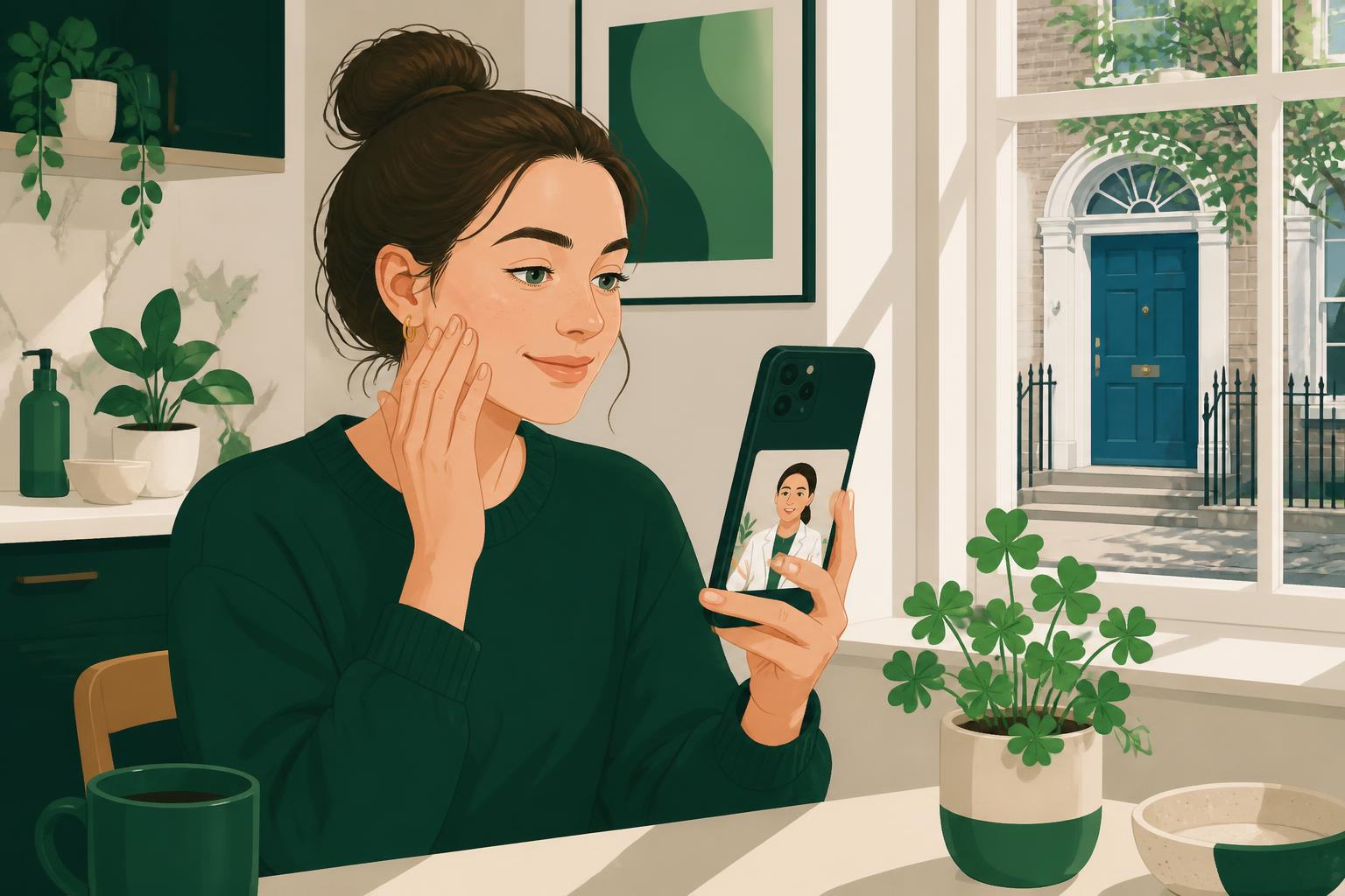 Patient at home in Ireland discussing Online Acne Treatment in Ireland during a secure online GP consultation