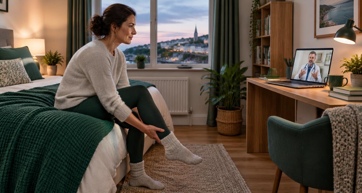 Patient at home in Ireland discussing Restless Legs Syndrome: Causes, Diagnosis, and Treatment in Ireland during a secure online GP consultation