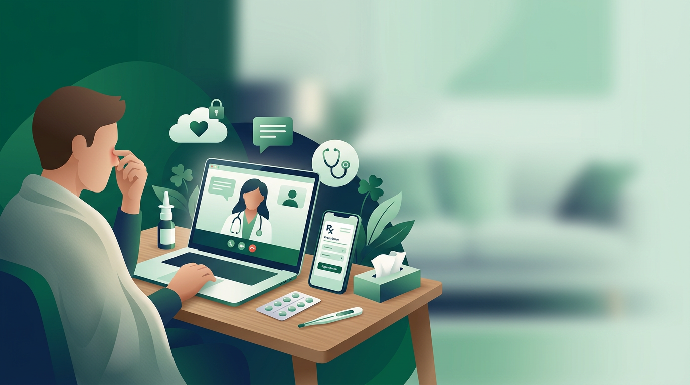 Patient at home in Ireland discussing Online Doctor Consultations for Sinusitis in Ireland during a secure online GP consultation