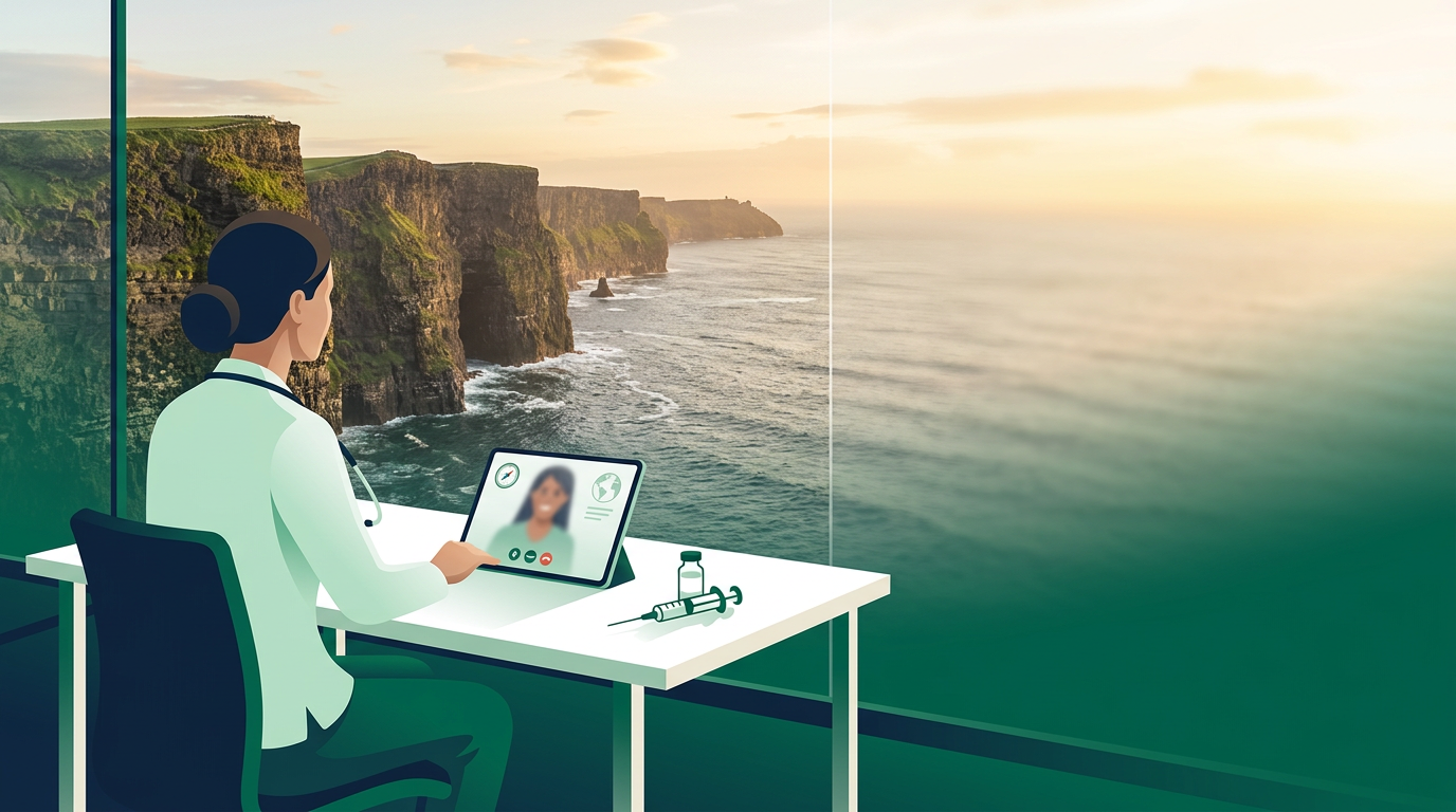 Patient at home in Ireland discussing Typhoid Vaccine and Travel Health Consultations Online during a secure online GP consultation