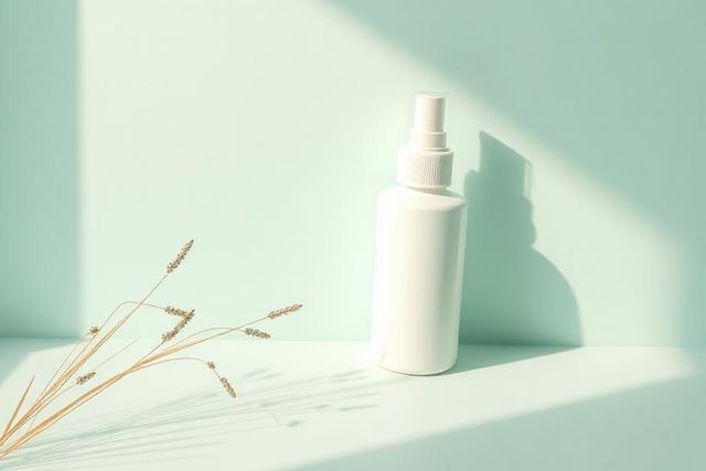 Pollen grasses beside a plain nasal spray bottle