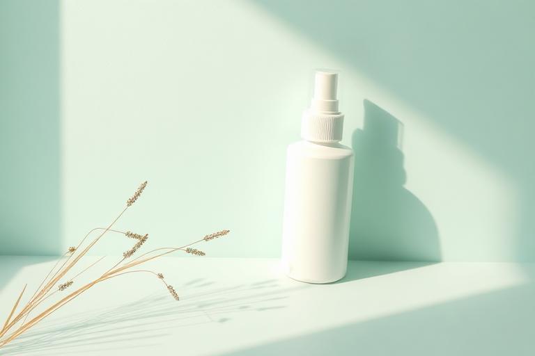 Pollen grasses beside a plain nasal spray bottle