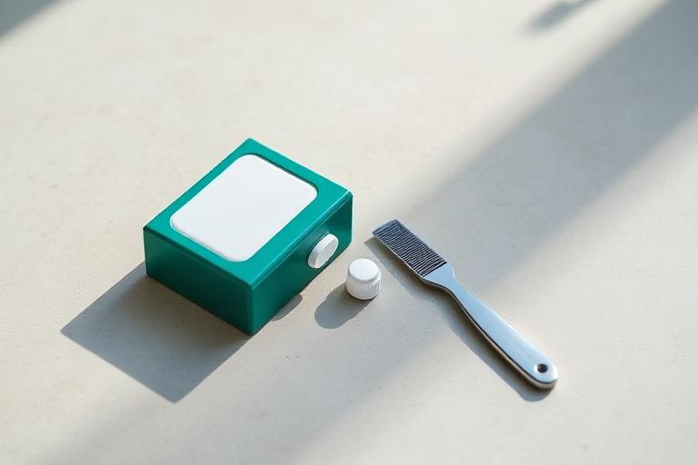 Discreet medication box and a comb in soft daylight