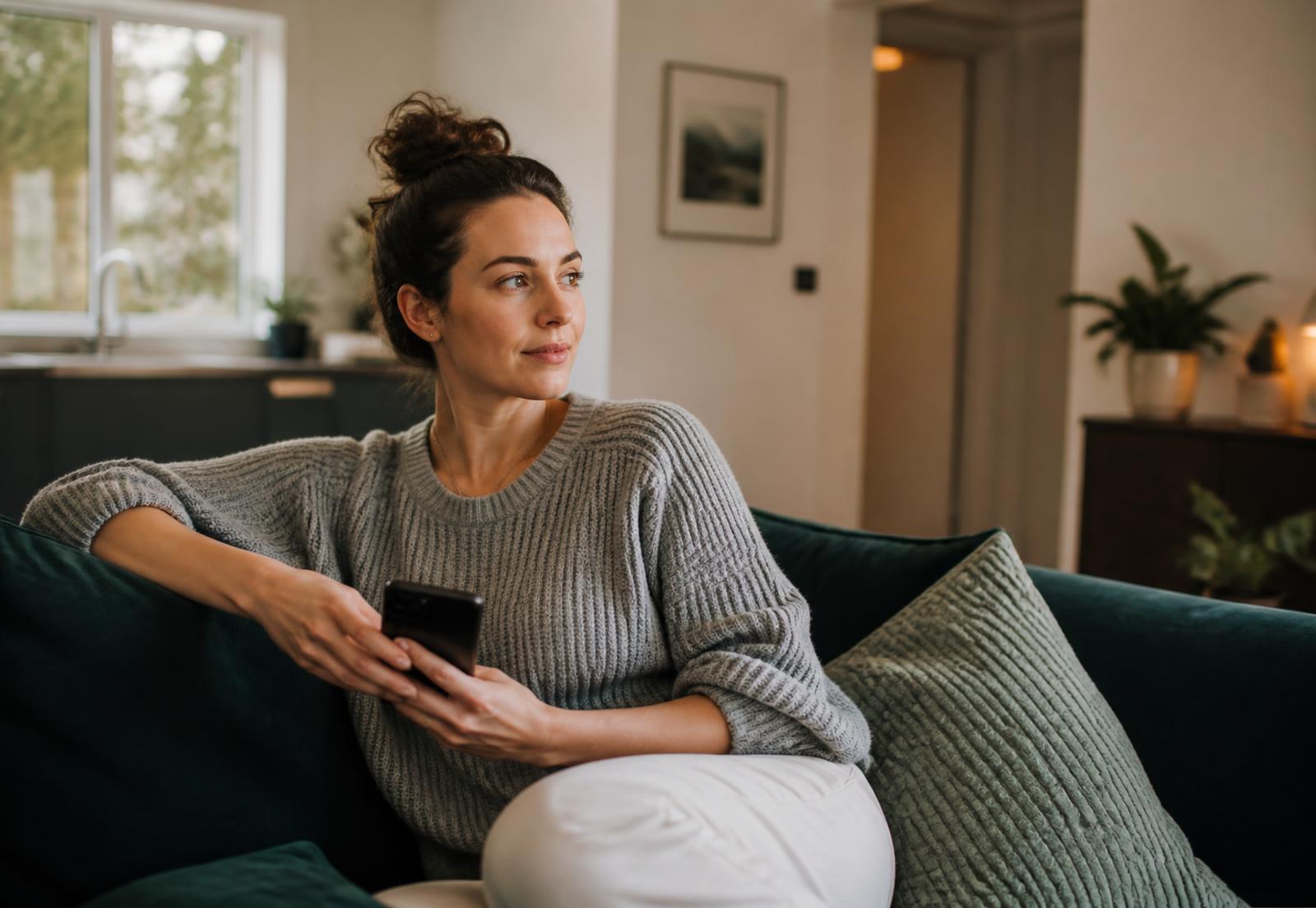 A woman at home starting an online contraception consultation on her phone