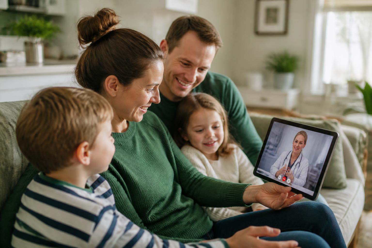 A patient having an online GP consultation at home