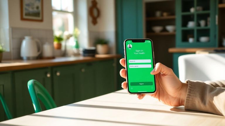 Patient signing in to a secure health app on a phone