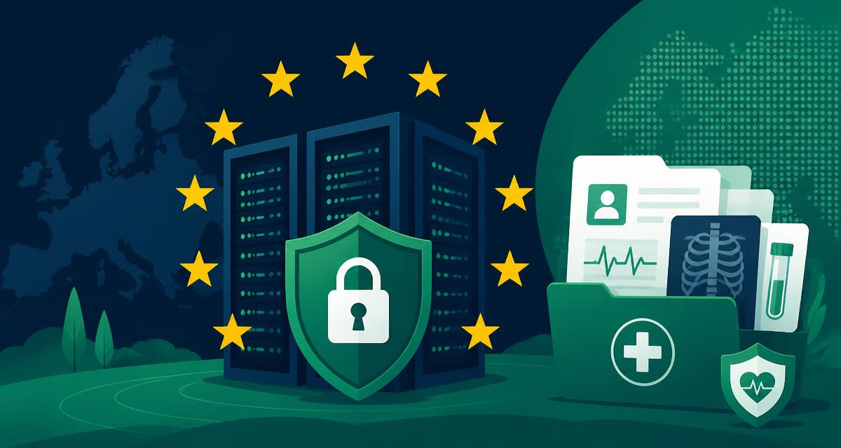 Illustration for the NOVAGP online GP guide "EU-hosted medical records and GDPR: what it means for Irish patients" — Georgian Dublin doorways in soft daylight