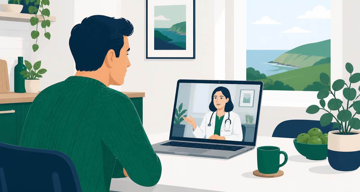 Illustration for the NOVAGP online GP guide "How online GP consultations work in Ireland" — Georgian Dublin doorways in soft daylight